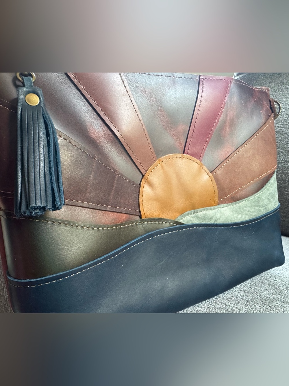 Genuine Leather Unique Mountainview Shoulder Bag by in blue - Picture 2 of 7